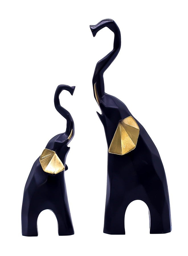 AABCO Poly Resin Statue Set of 2 Geometric Elephant, Black, for Home & Office Decor, Gifting - Image 1